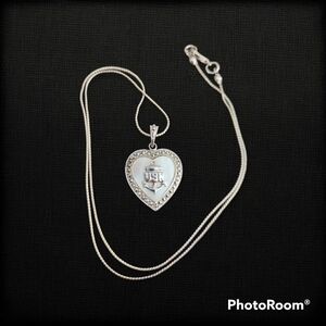 Vtg THEDA 1950s Sterling Silver MOP Marcasite US Navy Heart Pendant Necklace
